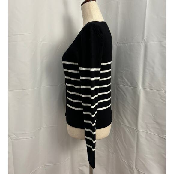 NWOT Tahari Black and White Strip Sweetheart Neck Sweater - Picture 3 of 6